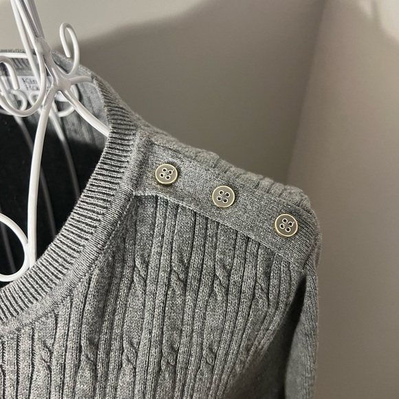 Kim Rogers Grey Cable Knit Button Shoulder 100% Cotton Crew Neck Sweater Size M - Picture 2 of 4